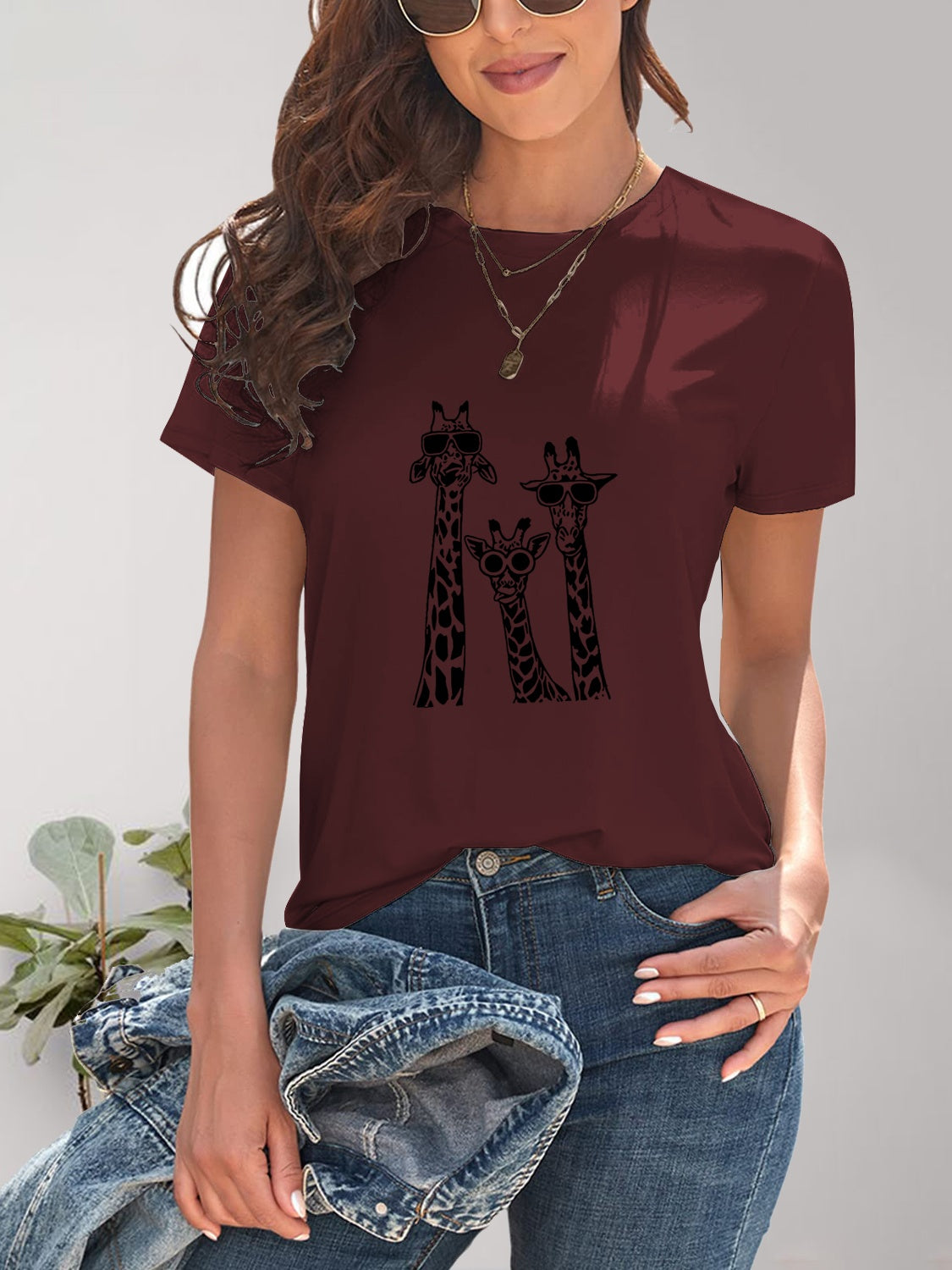 Giraffe Graphic Round Neck T-Shirt