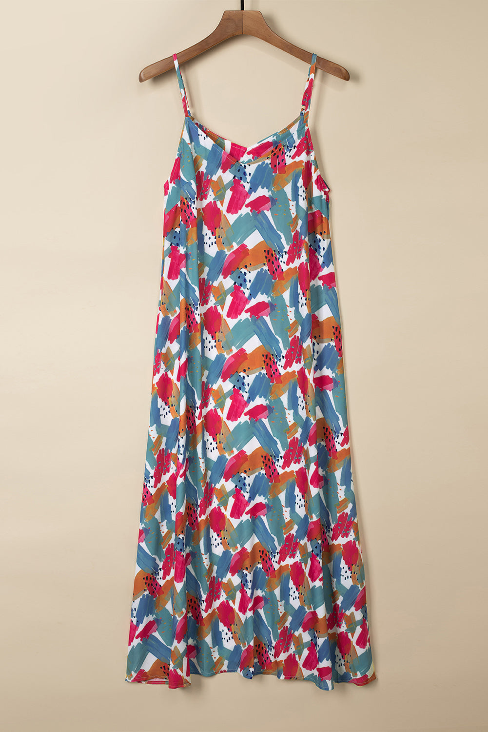 Printed V-Neck Spaghetti Strap Dress - ClozArt