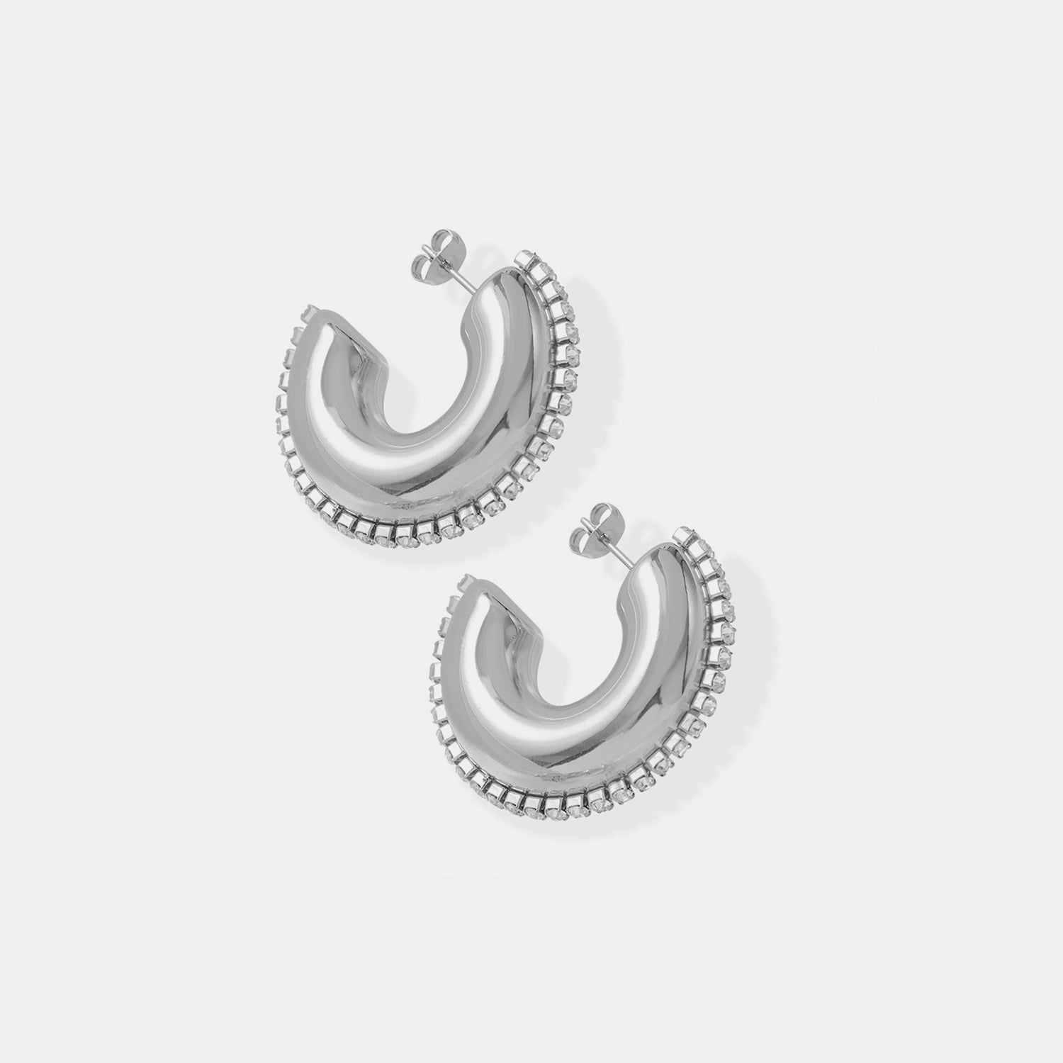 Titanium Steel Inlaid Zircon C-Hoop Earrings - ClozArt