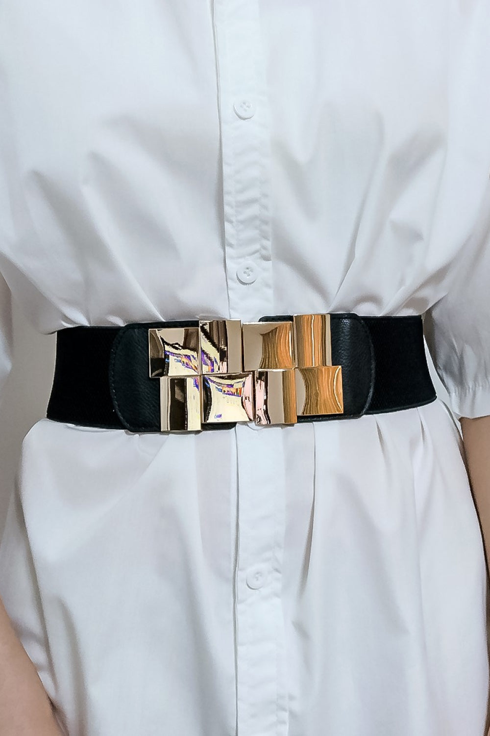 Geometric Buckle Elastic Wide Belt - ClozArt