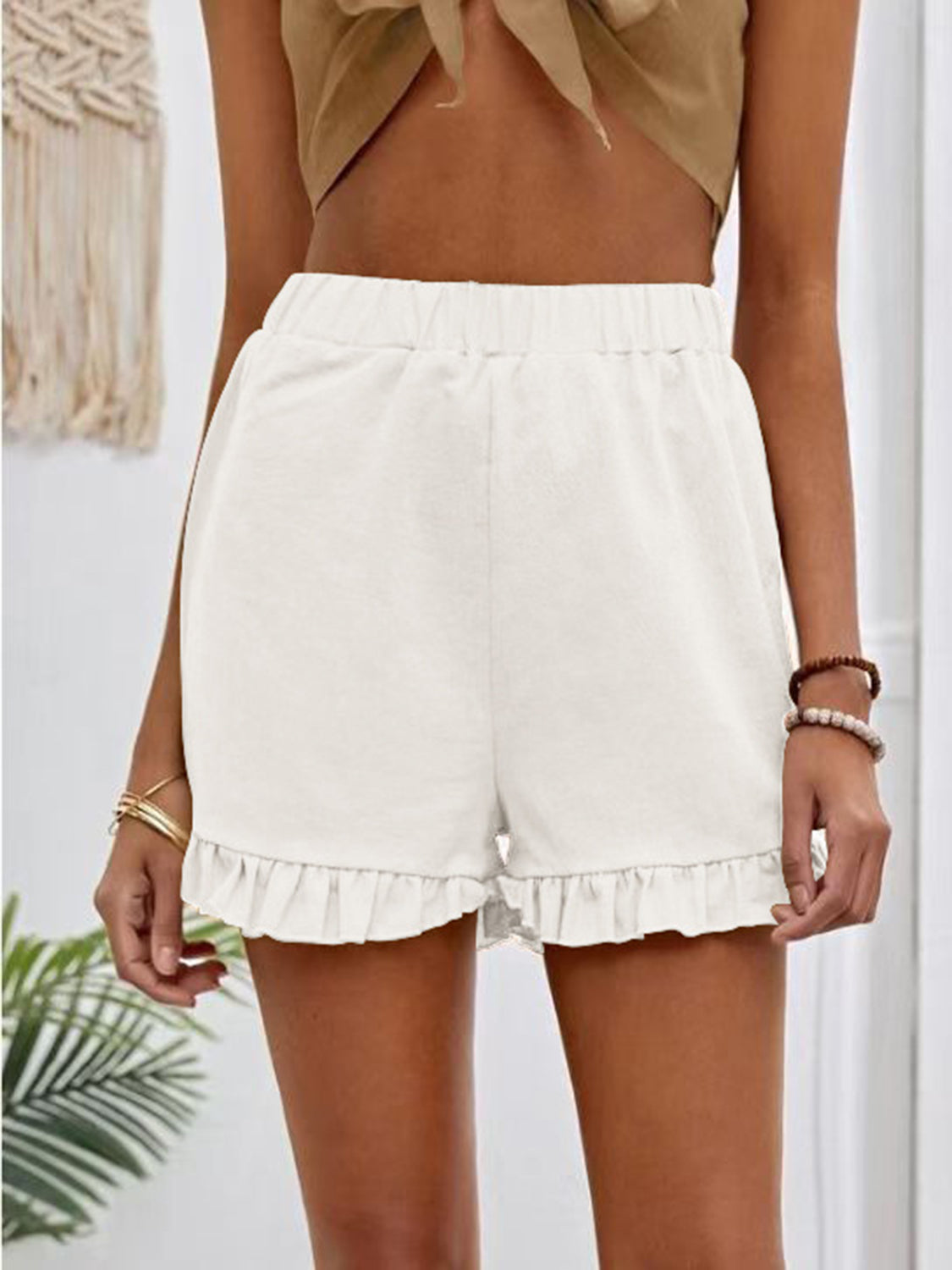 Frill Elastic Waist Shorts - ClozArt