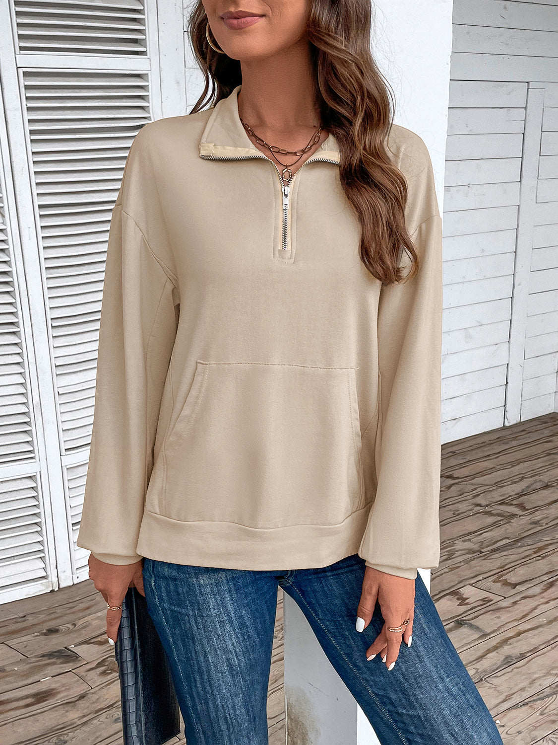 Perfee Half Zip Sweatshirt with Pocket