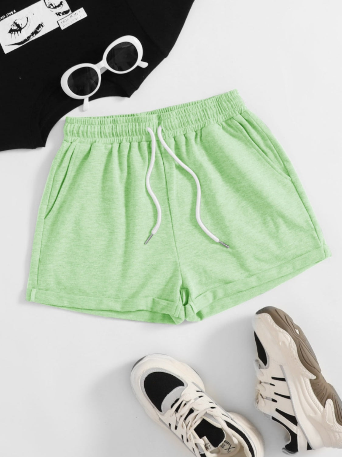 Drawstring Pocketed Elastic Waist Shorts - ClozArt