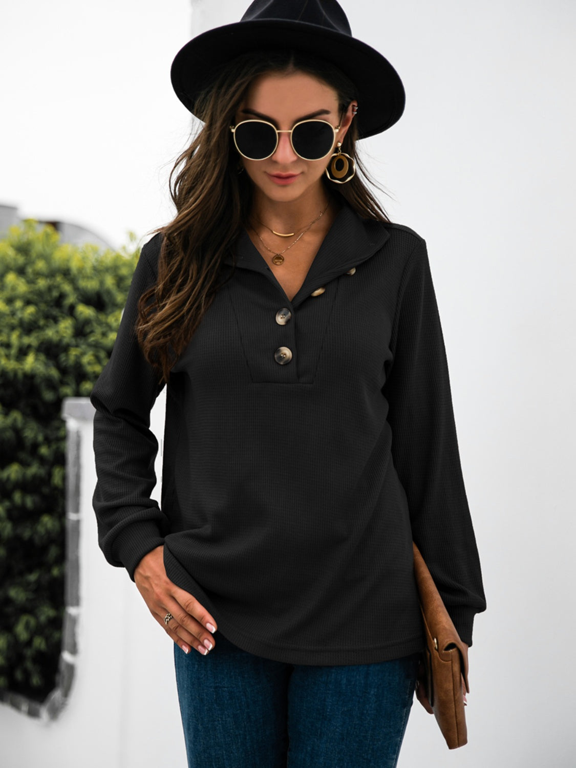 Half Button Long Sleeve T-Shirt