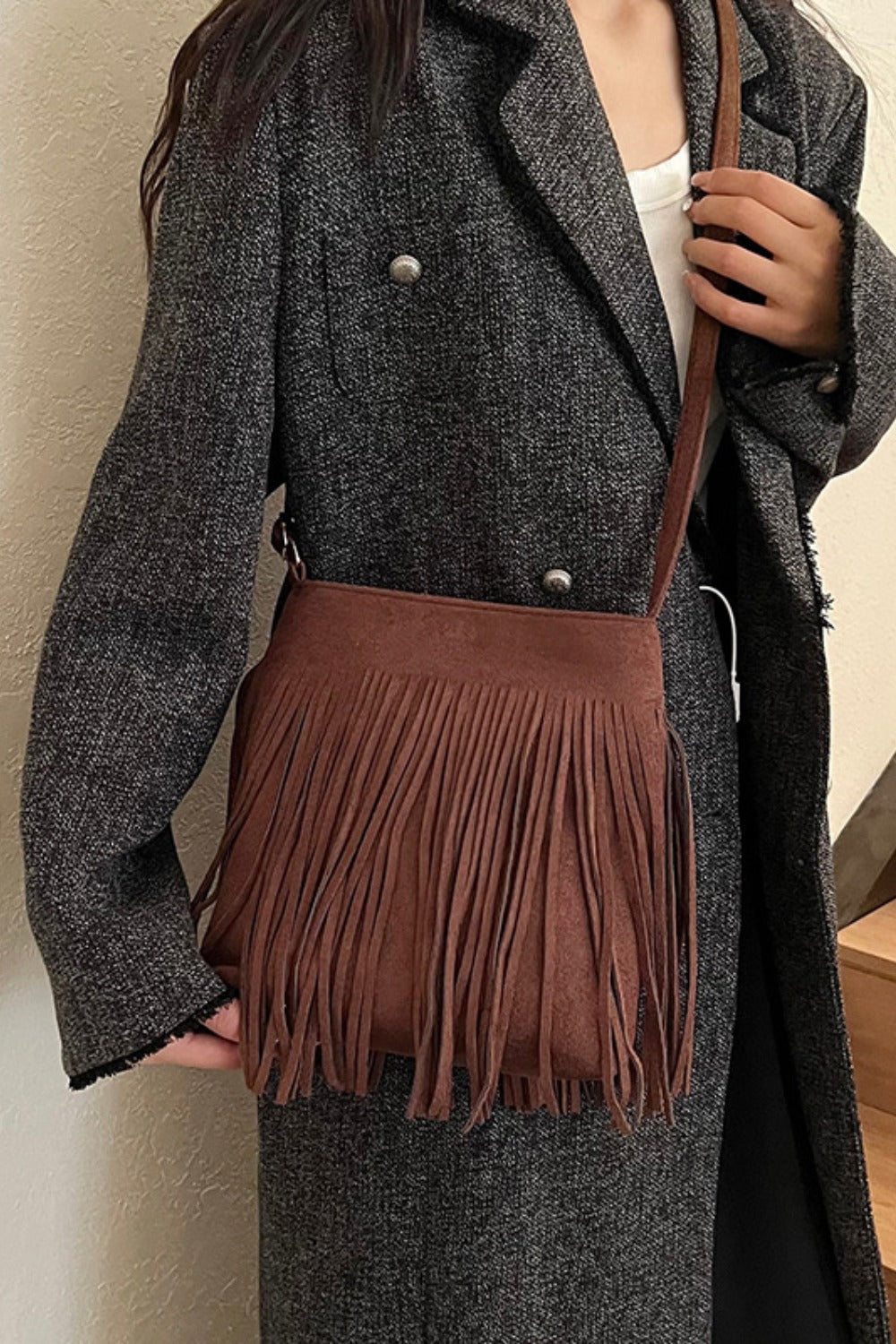 Suede Fringe Shoulder Bag - ClozArt