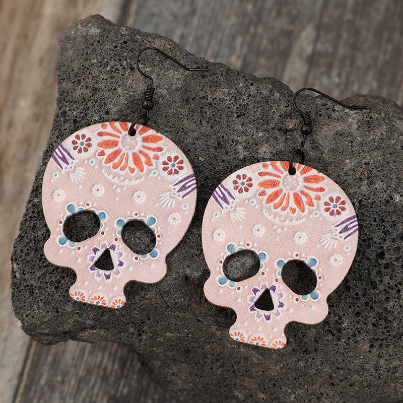 Alloy Hook Wooden Skeleton Earrings - ClozArt