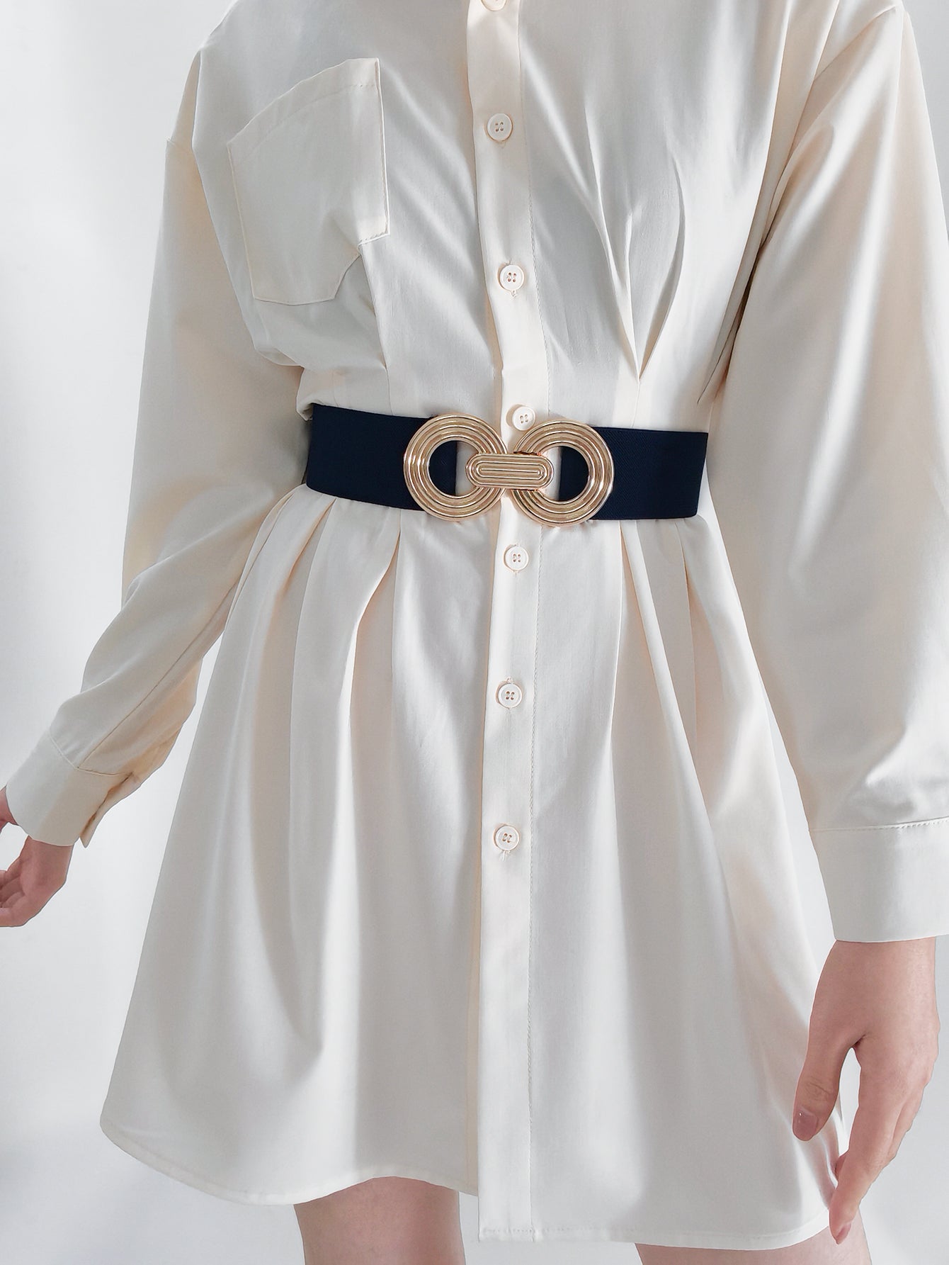 Geometric Buckle Elastic Wide Belt - ClozArt