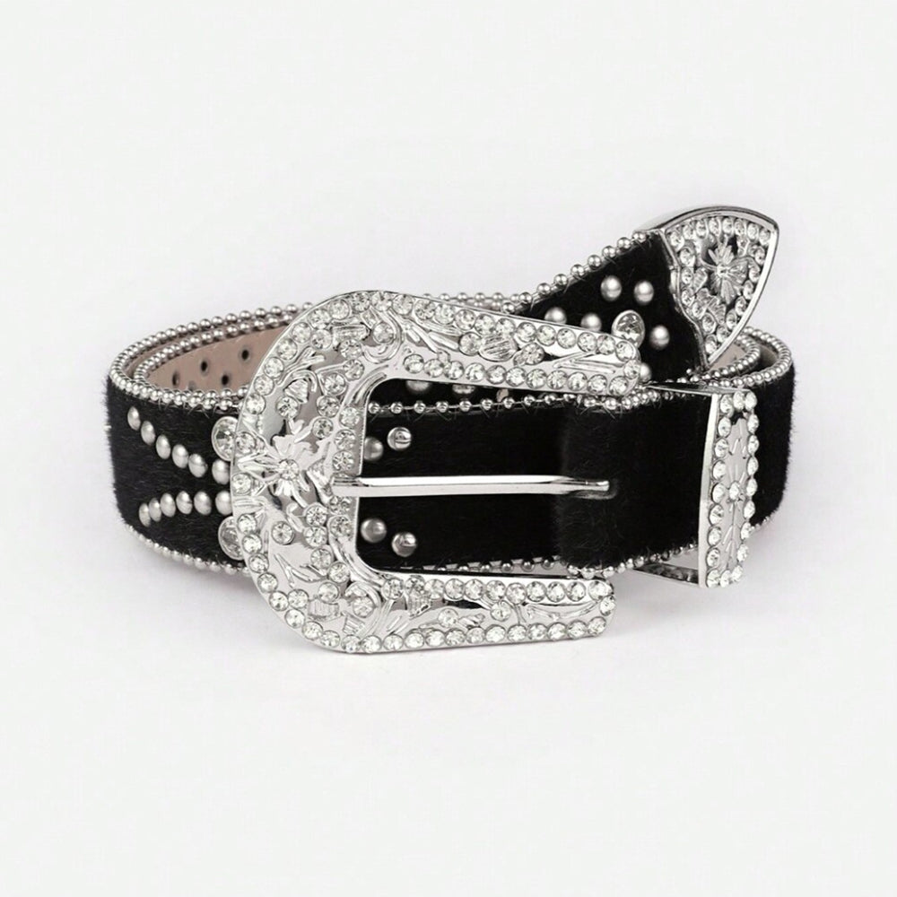 PU Leather Inlaid Rhinestone Belt - ClozArt