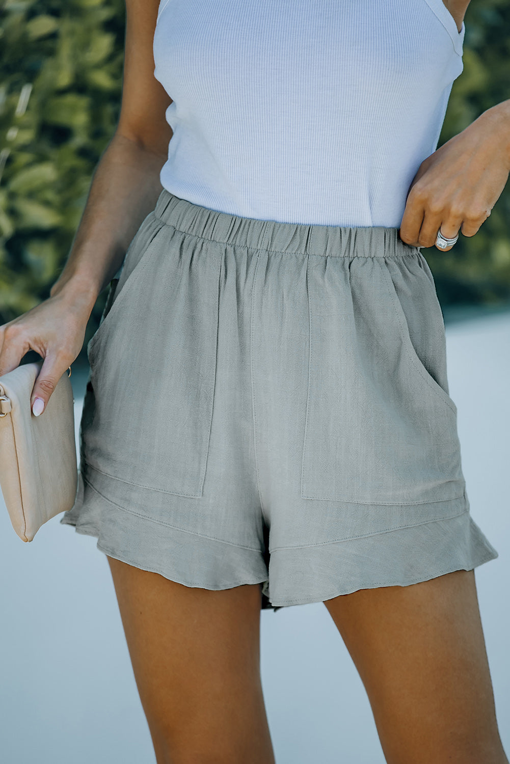 Elastic Waist Shorts with Pockets - ClozArt