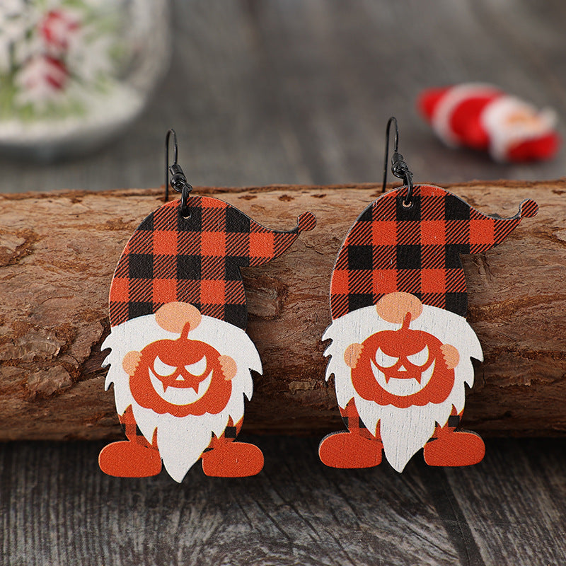 Wooden Dwarfs Pumpkin Dangle Earrings - ClozArt