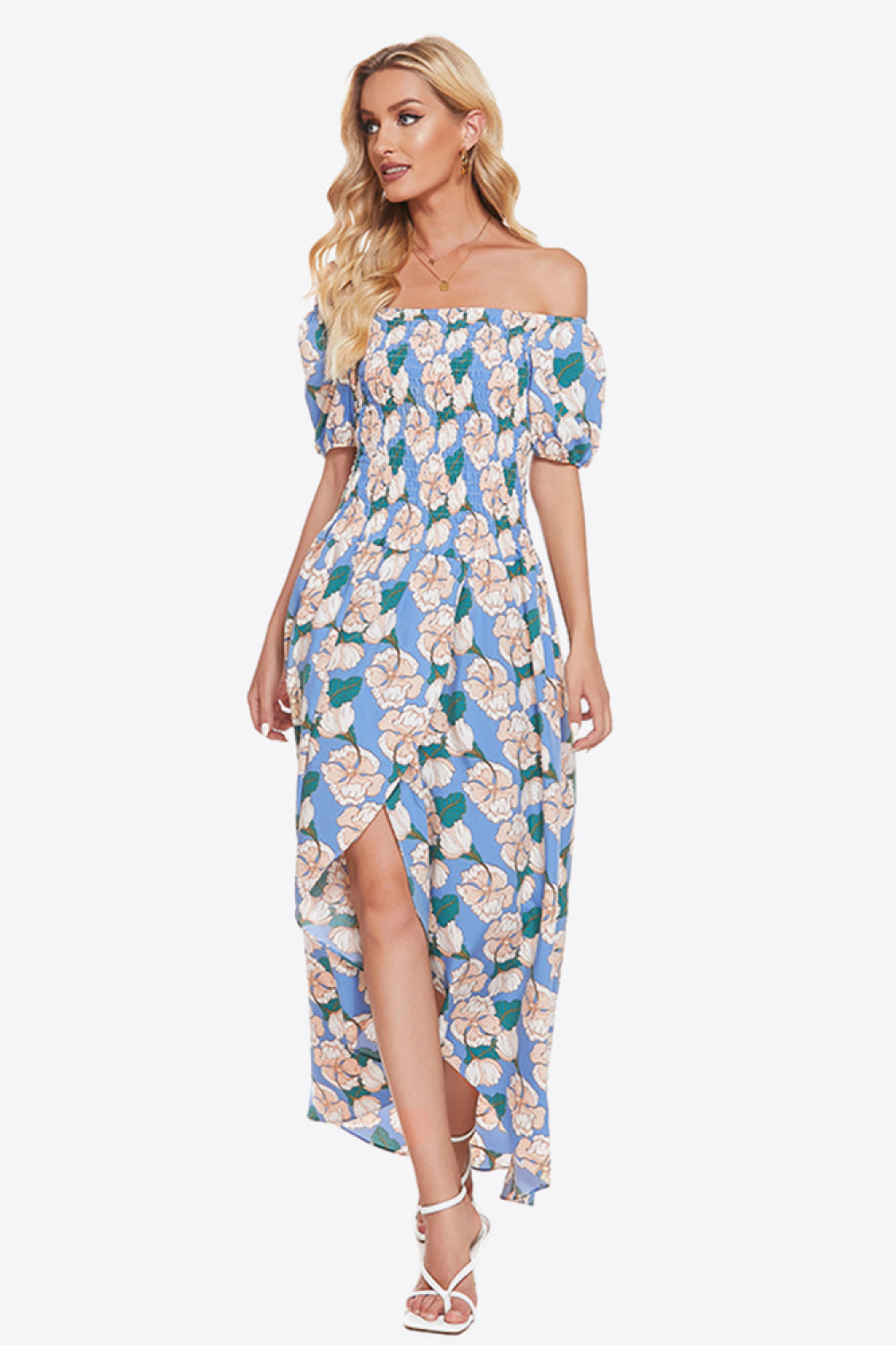 Floral Off-Shoulder Slit Maxi Dress - ClozArt