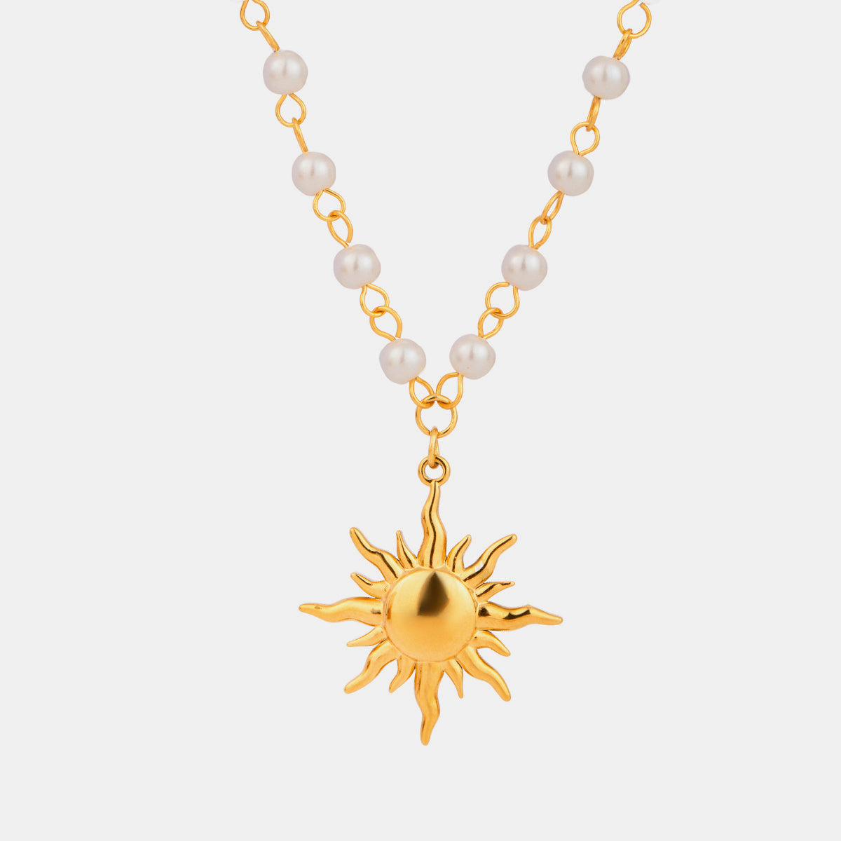 18K Gold-Plated Pearl Sun Necklace - ClozArt