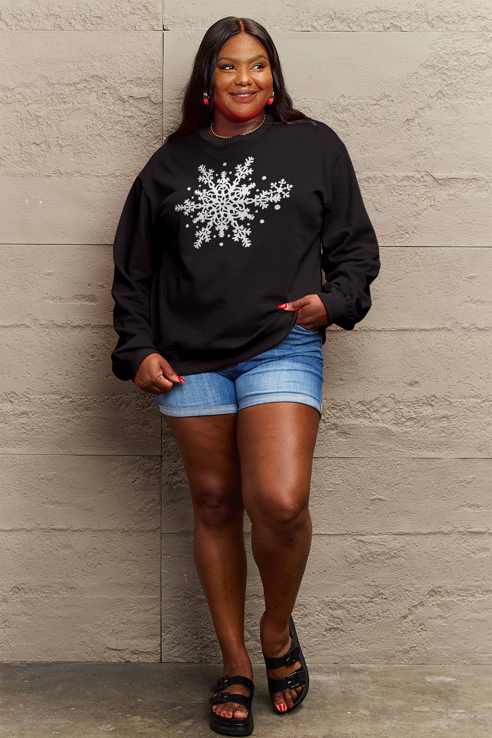 Simply Love Full Size Snowflake Graphic Sweatshirt