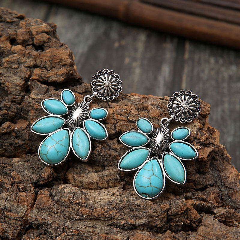 Artificial Turquoise Flower Earrings - ClozArt