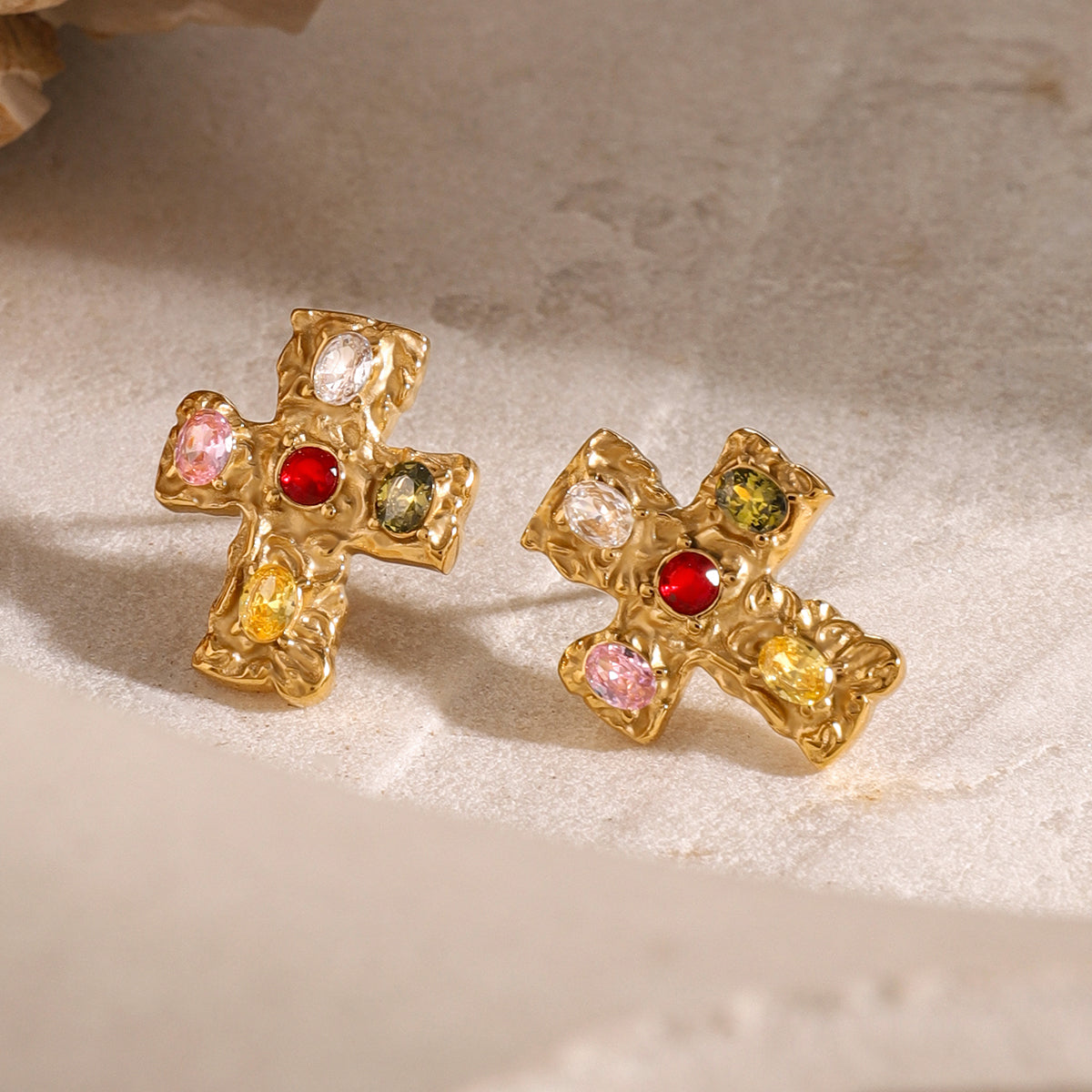 18K Gold-Plated Zircon Cross Earrings - ClozArt