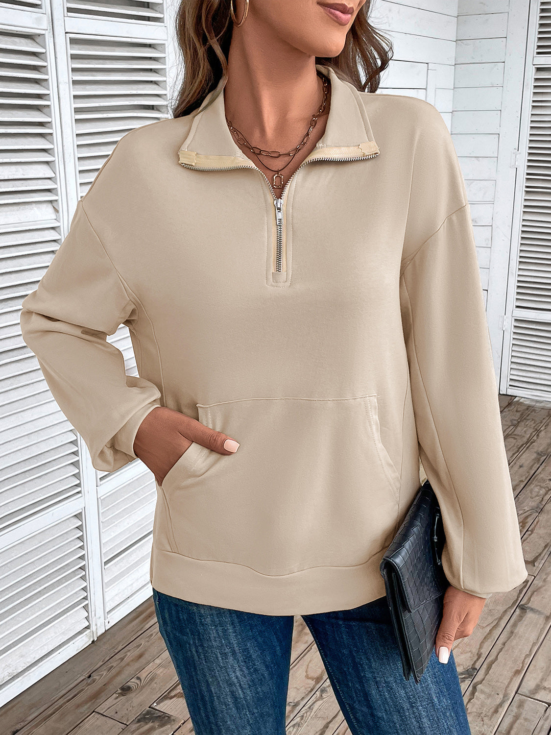 Perfee Half Zip Sweatshirt with Pocket