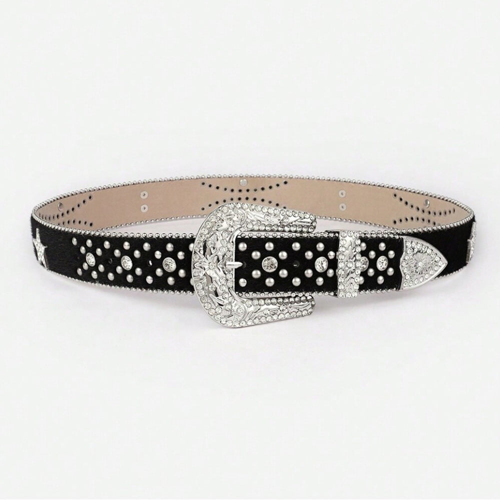 PU Leather Inlaid Rhinestone Belt - ClozArt