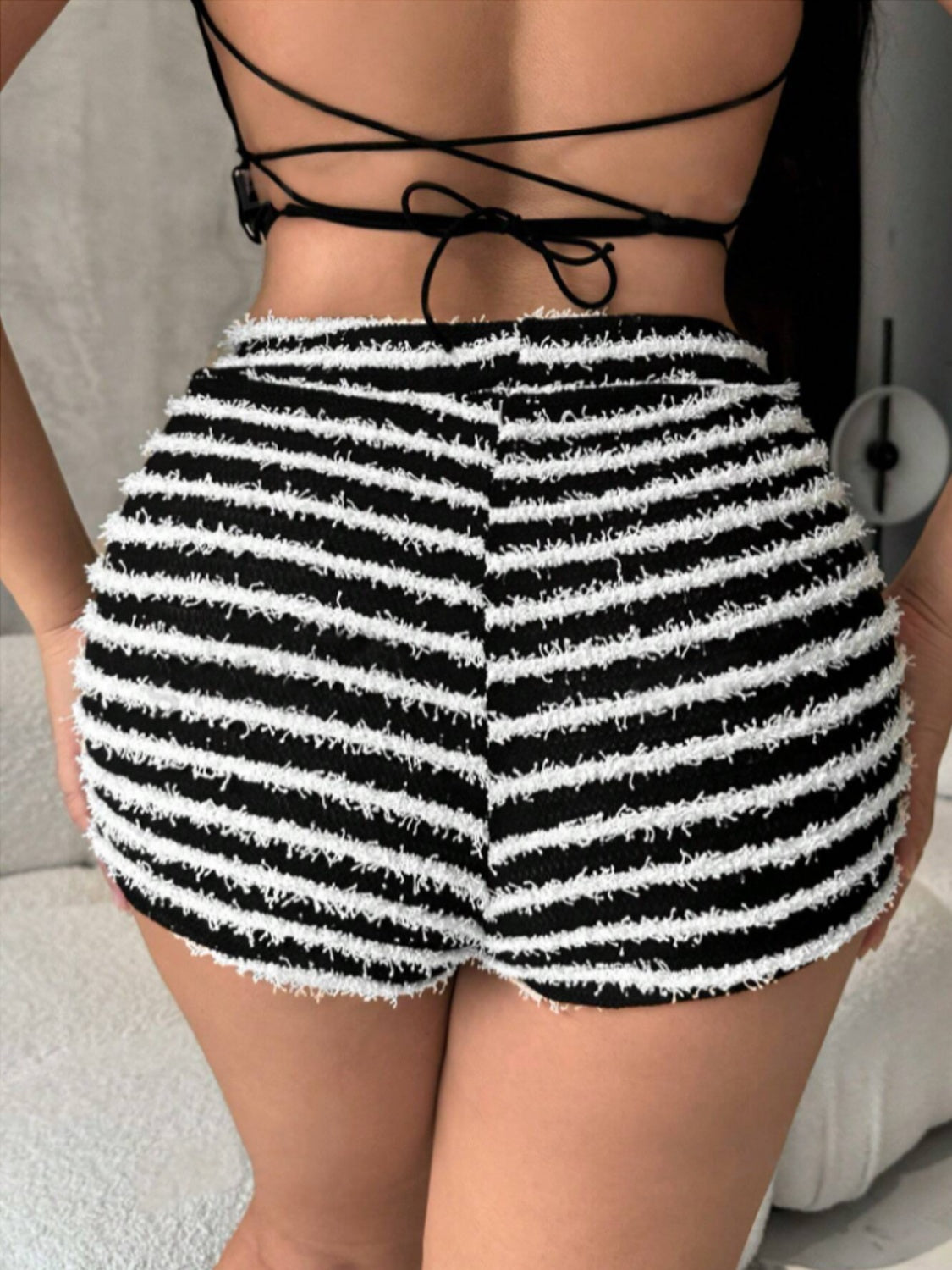 Striped High Waist Shorts - ClozArt