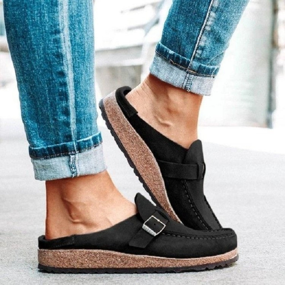 Round Toe Low Heel Buckle Loafers - ClozArt