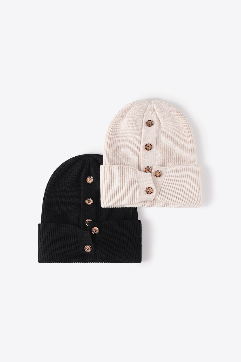 Button Detail Rib-Knit Cuff Beanie - ClozArt