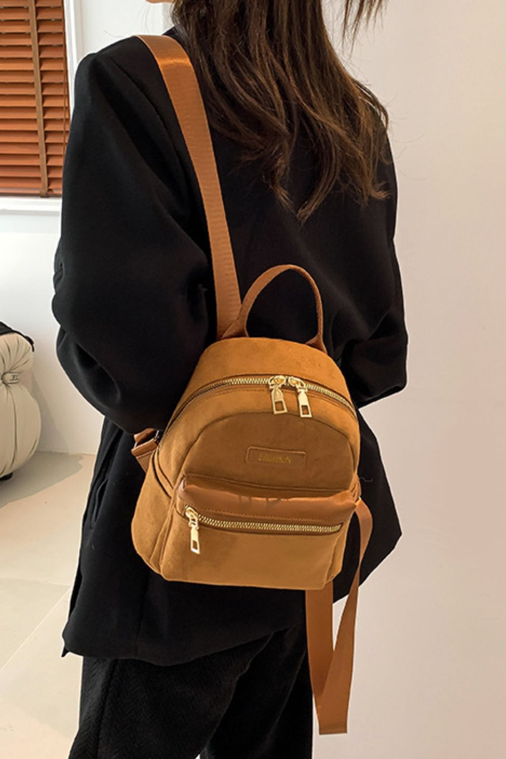 Suede Adjustable Strap Backpack Bag - ClozArt