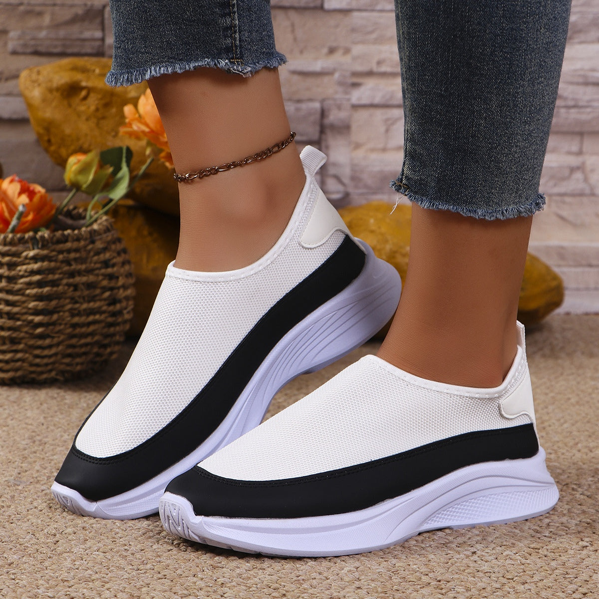 Mesh Contrast Flat Slip-Ons - ClozArt