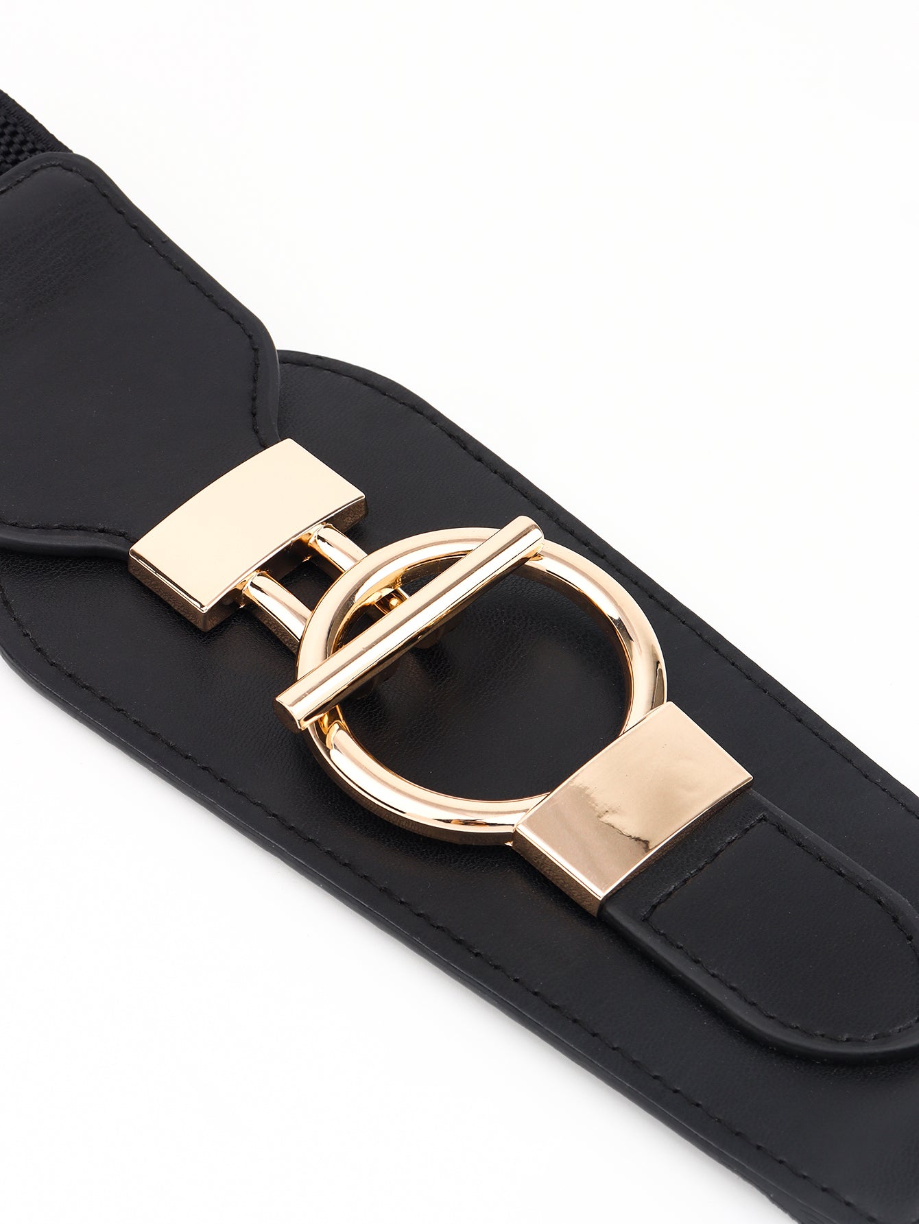 PU Elastic Wide Belt with Alloy Buckle - ClozArt