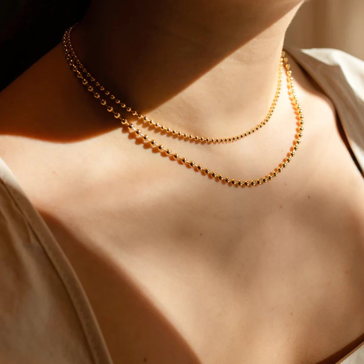 18K Gold-Plated Lobster Closure Bead Necklace - ClozArt