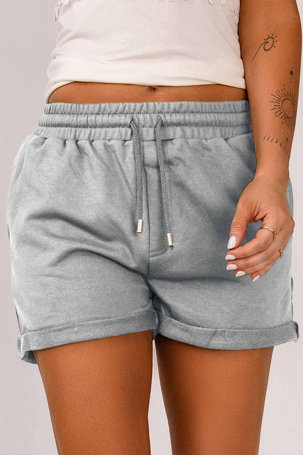 Drawstring Waist Cuffed Shorts - ClozArt