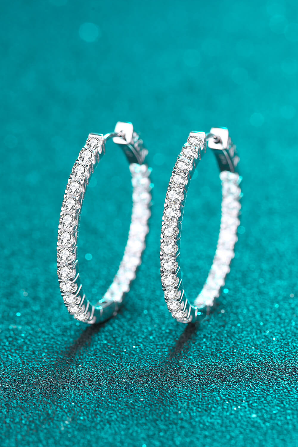 Moissanite Rhodium-Plated Hoop Earrings - ClozArt