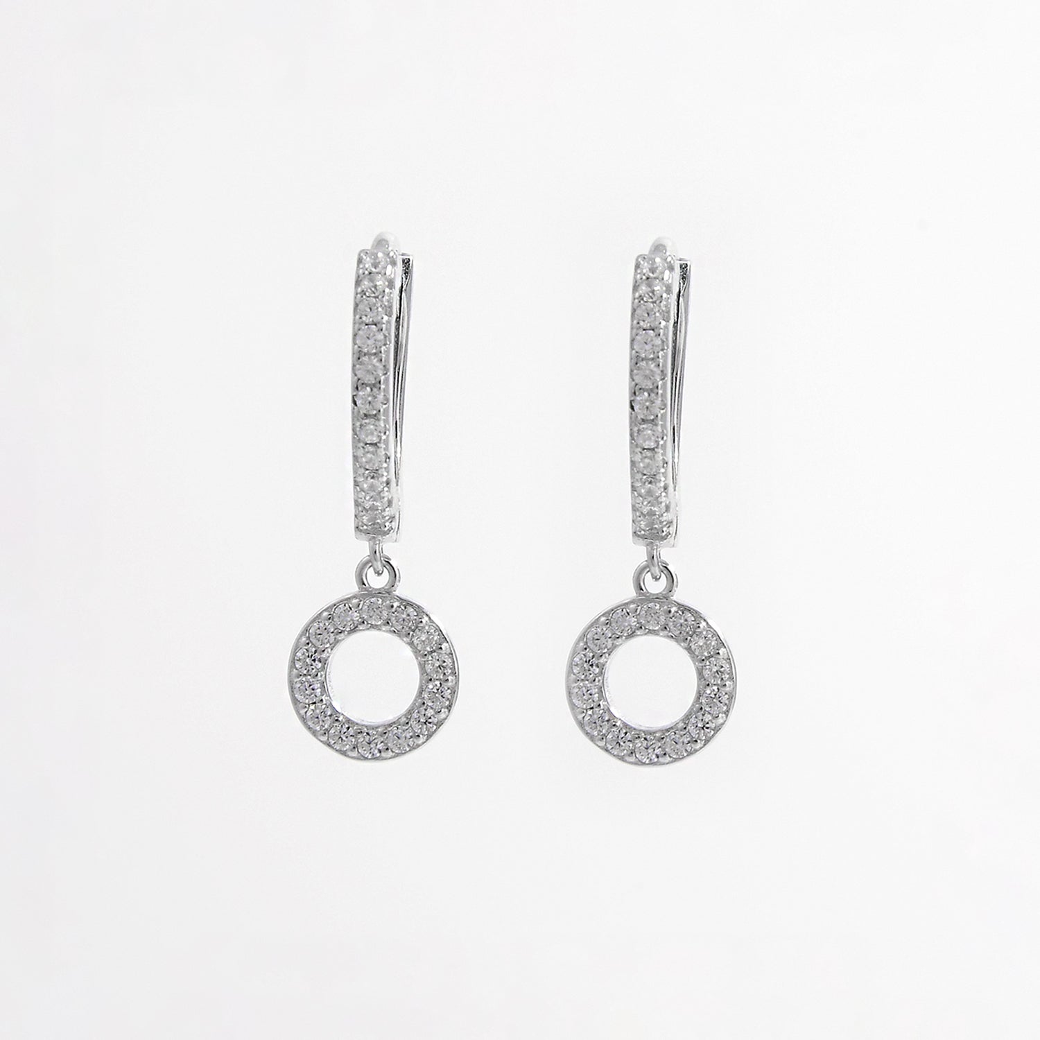 925 Sterling Silver Inlaid Zircon Hoop Dangle Earrings - ClozArt