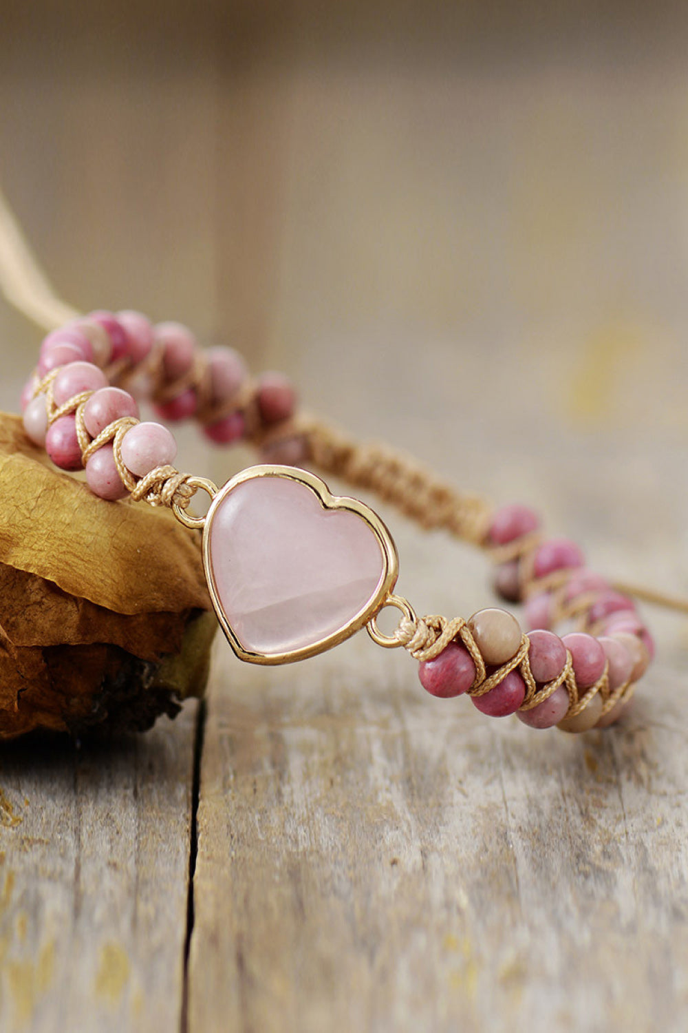 Rose Quartz Heart Beaded Bracelet - ClozArt