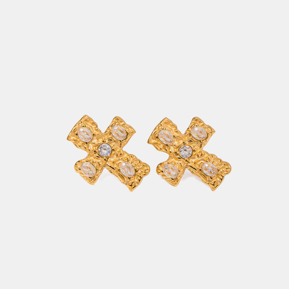 18K Gold-Plated Zircon Cross Earrings - ClozArt