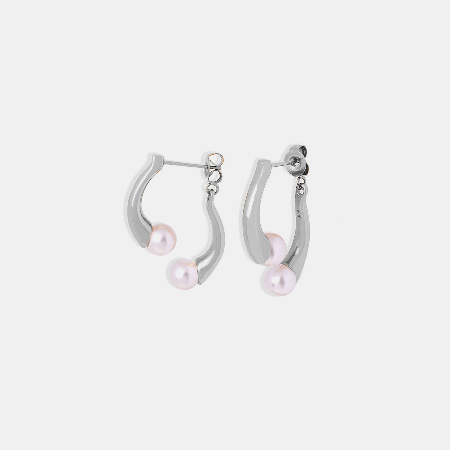 Synthetic Pearl Asymmetrical Titanium Steel Earrings - ClozArt