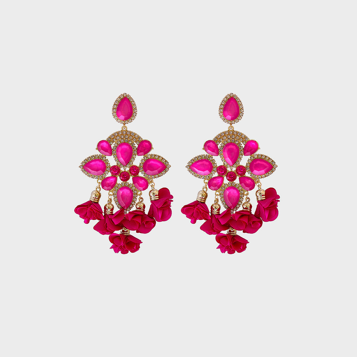 Flower Shape Rhinestone Alloy Dangle Earrings - ClozArt