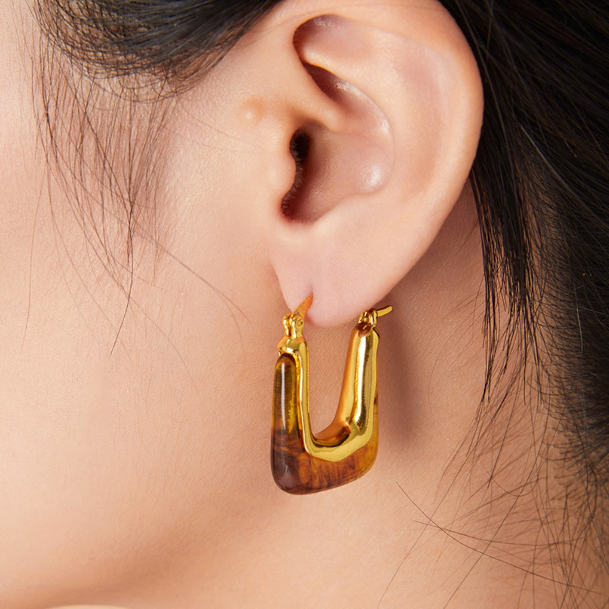 Resin Copper U Shape Earrings - ClozArt