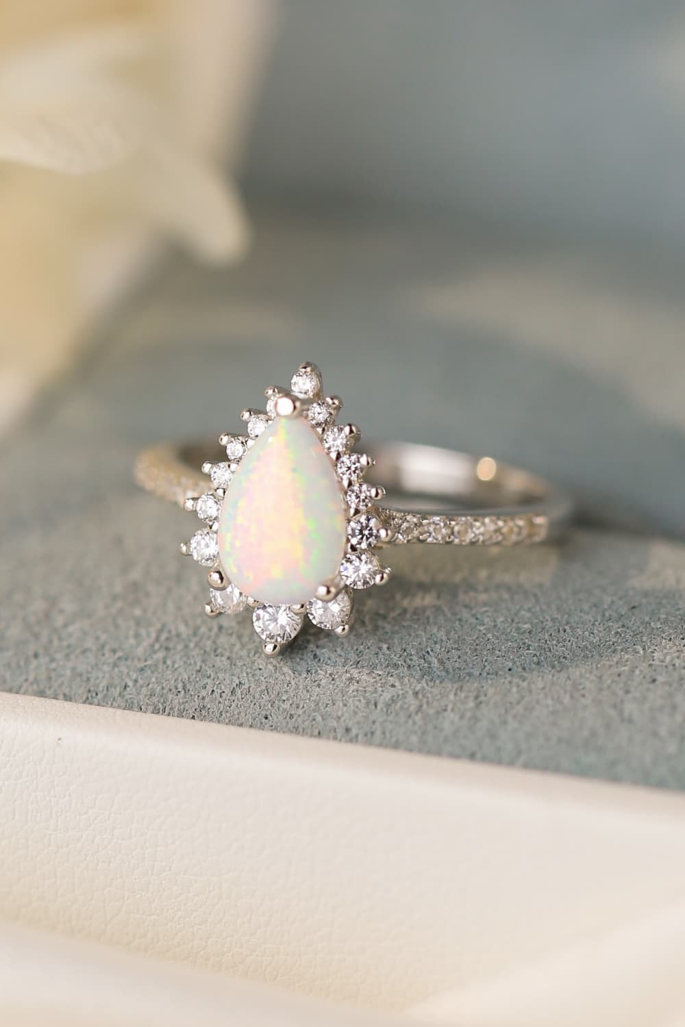 Platinum-Plated Opal Pear Shape Ring - ClozArt