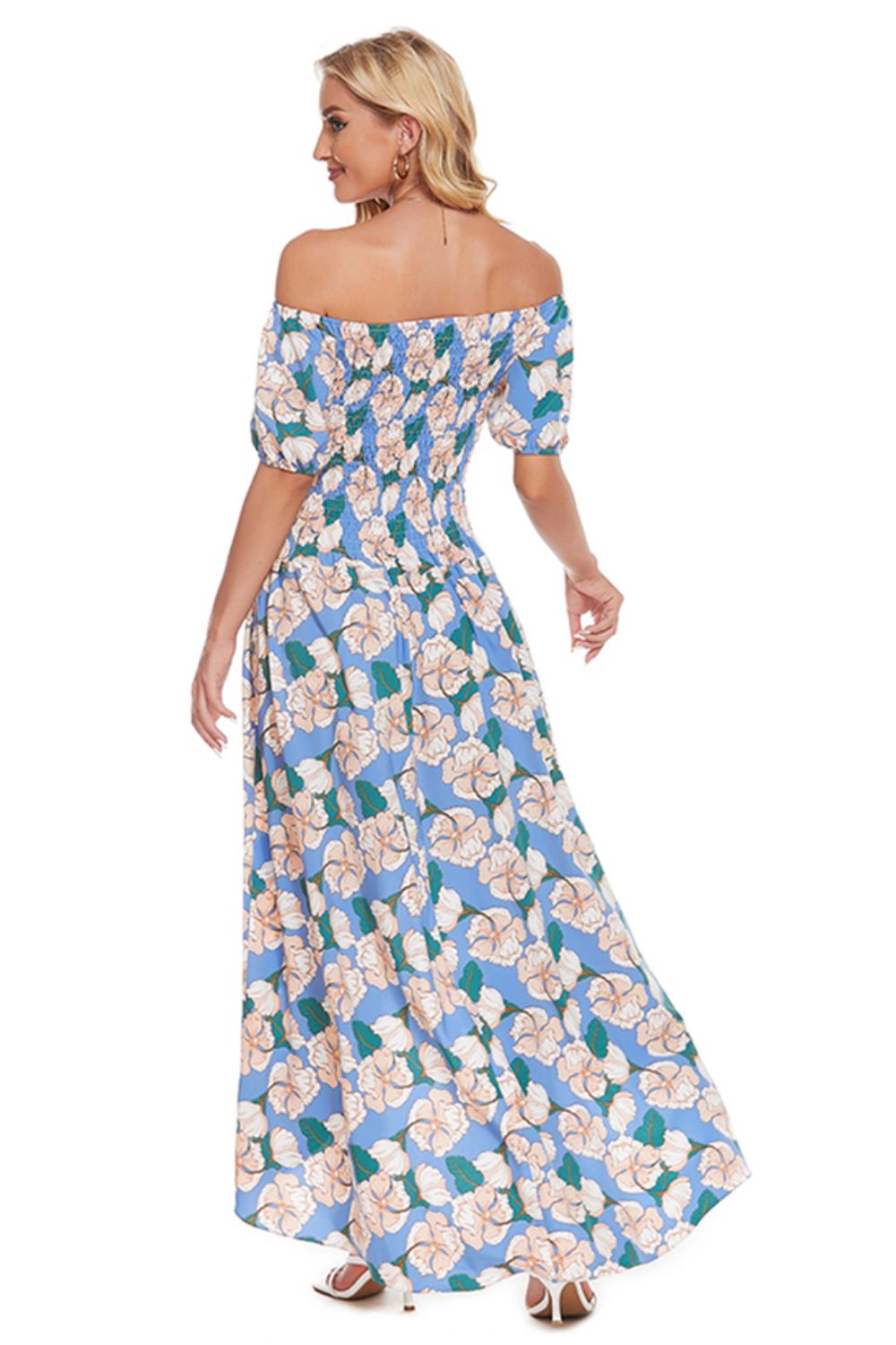 Floral Off-Shoulder Slit Maxi Dress - ClozArt