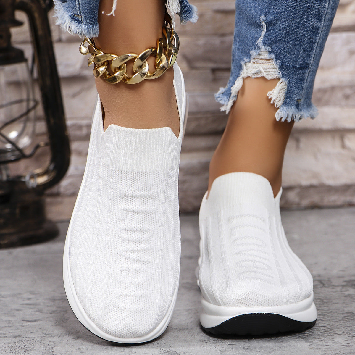 Round Toe Knit Detail Slip On - ClozArt