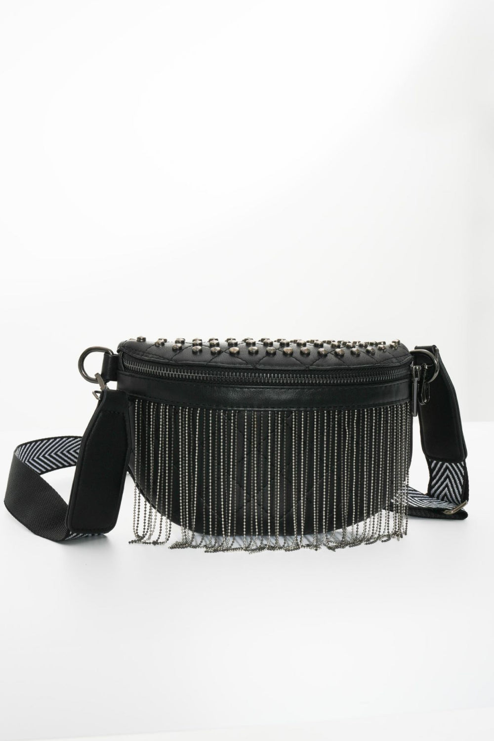 PU Leather Studded Sling Bag with Fringes - ClozArt