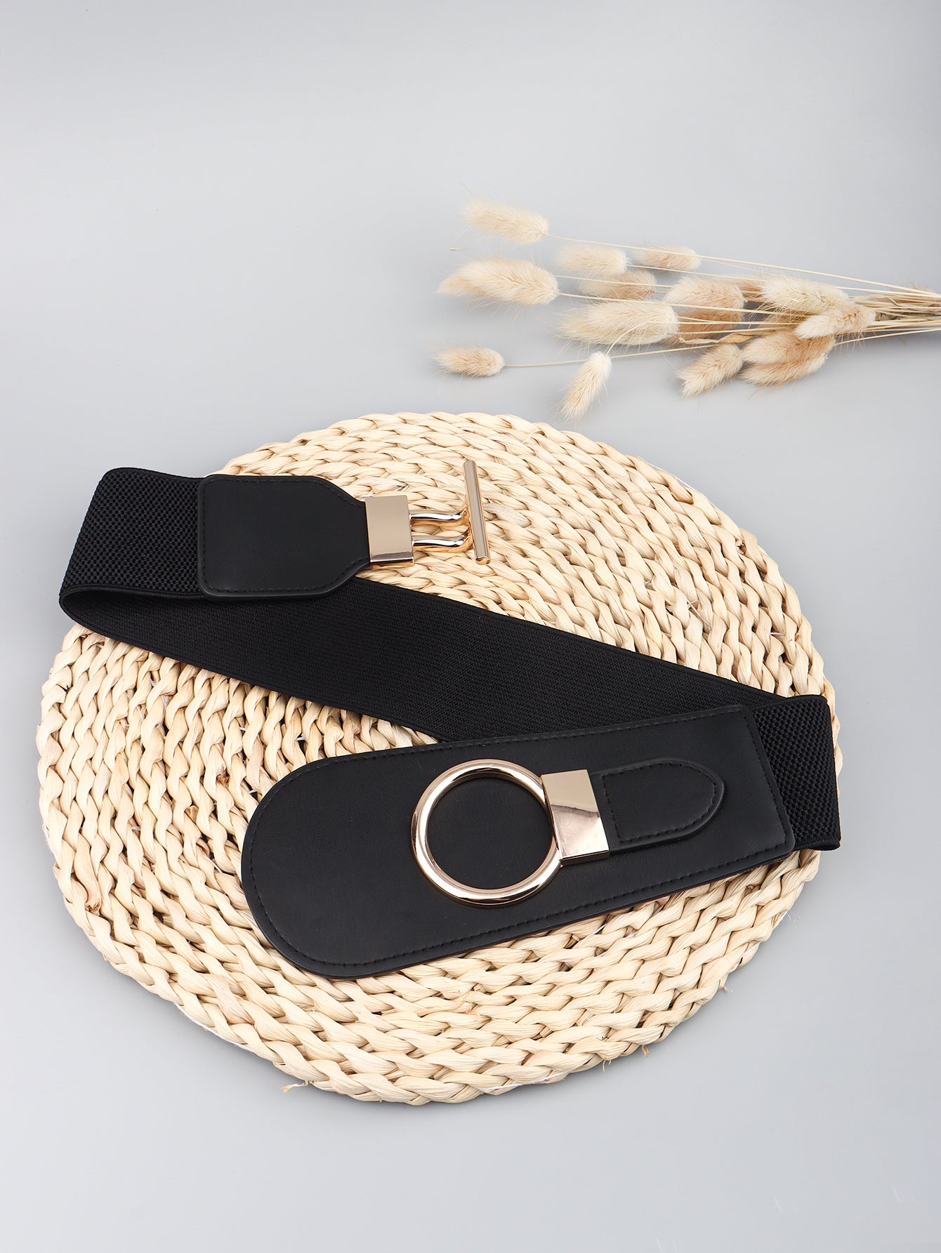 PU Elastic Wide Belt with Alloy Buckle - ClozArt