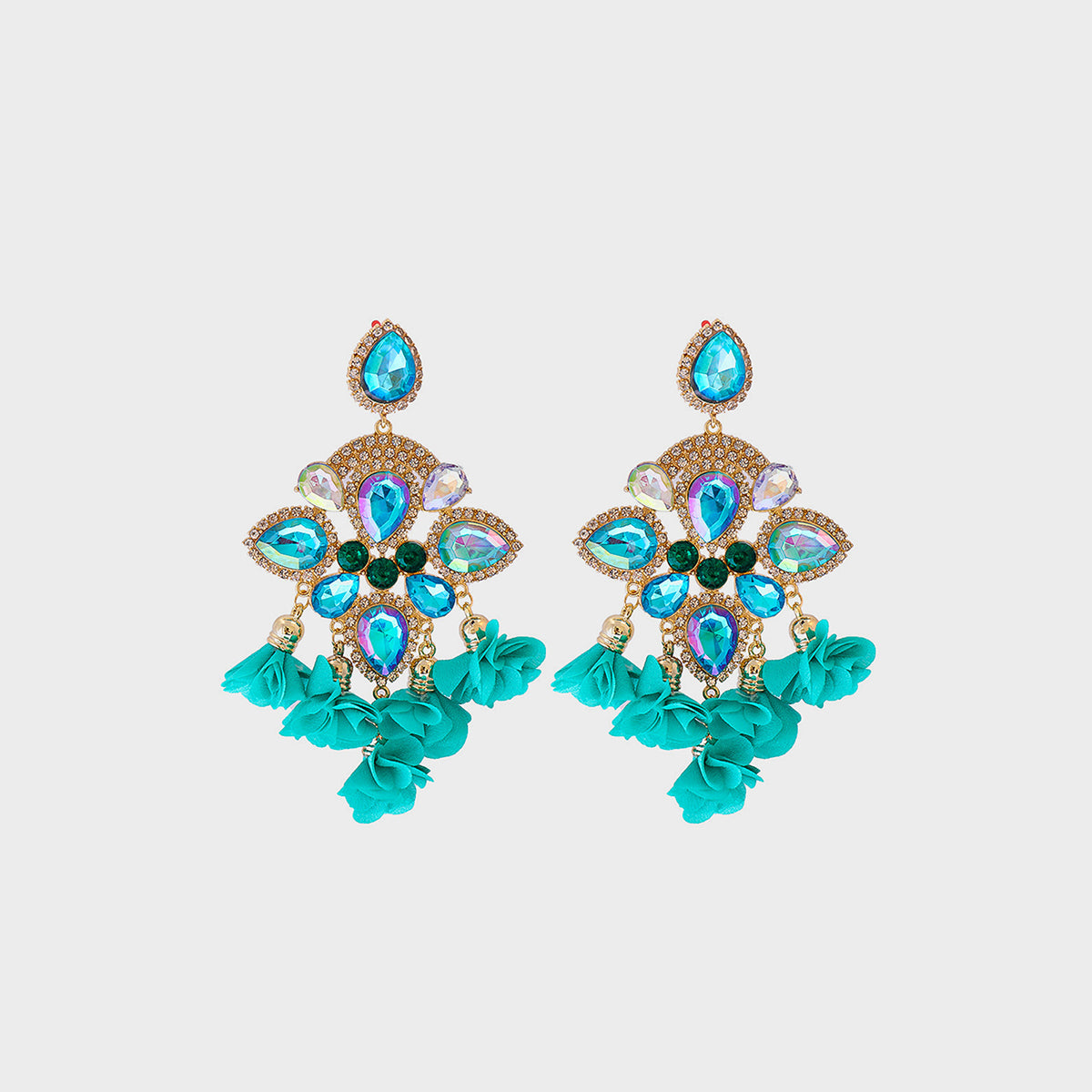 Flower Shape Rhinestone Alloy Dangle Earrings - ClozArt