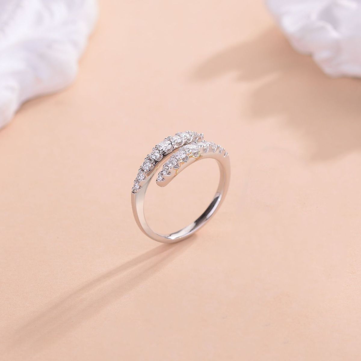 925 Sterling Silver Moissanite Bypass Ring - ClozArt