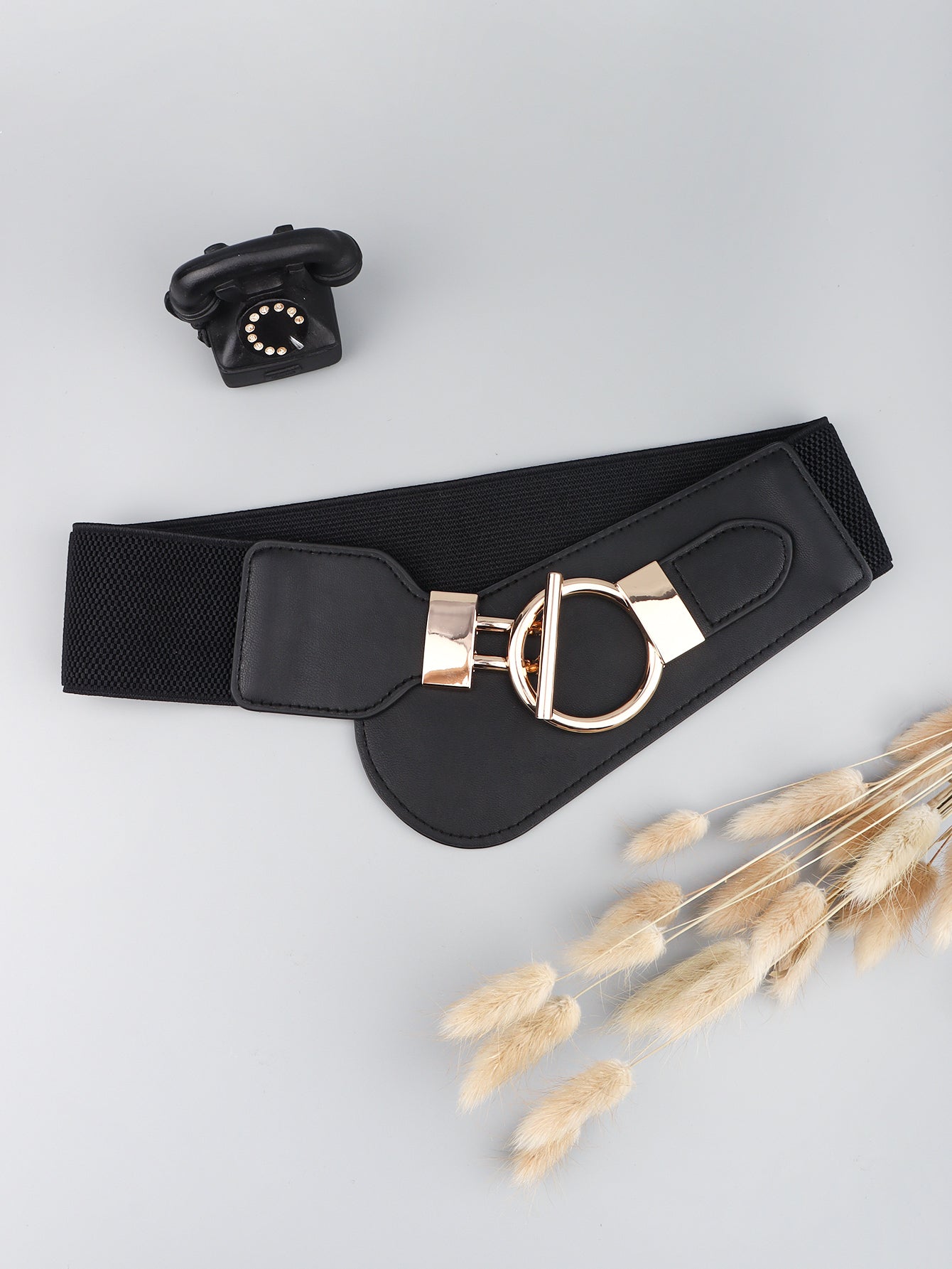 PU Elastic Wide Belt with Alloy Buckle - ClozArt