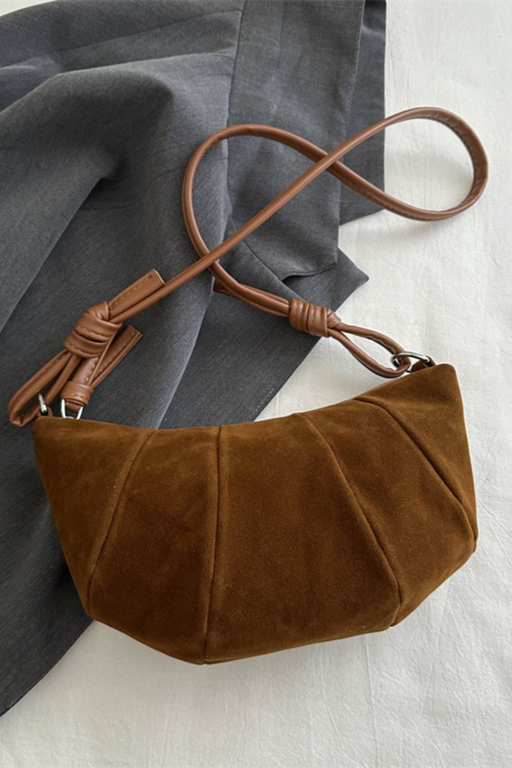 Suede Croissant Shape Shoulder Bag - ClozArt