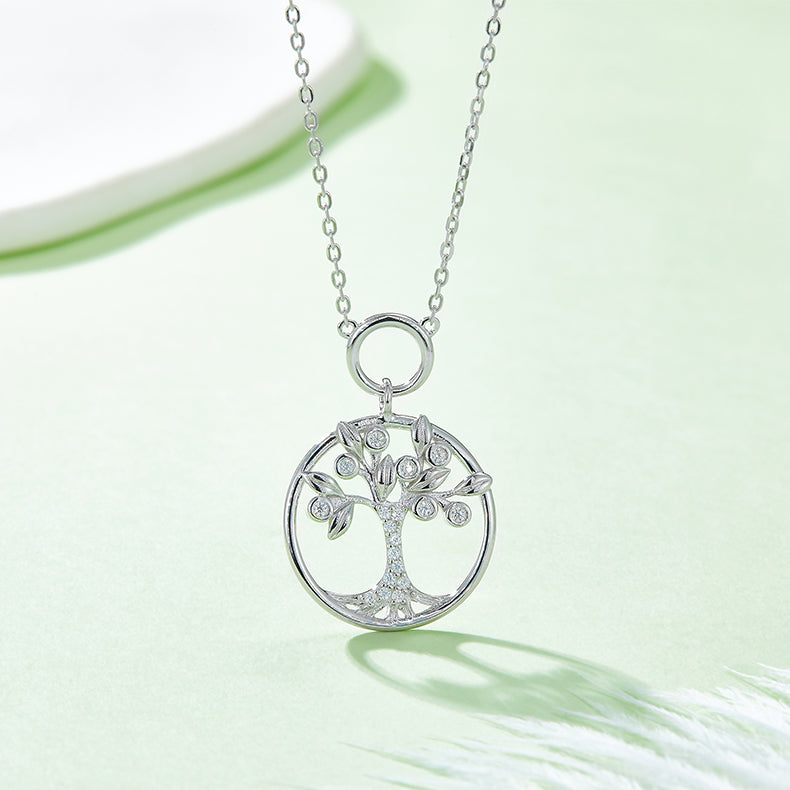 Moissanite 925 Sterling Silver Tree Of Life Pendant Necklace - ClozArt