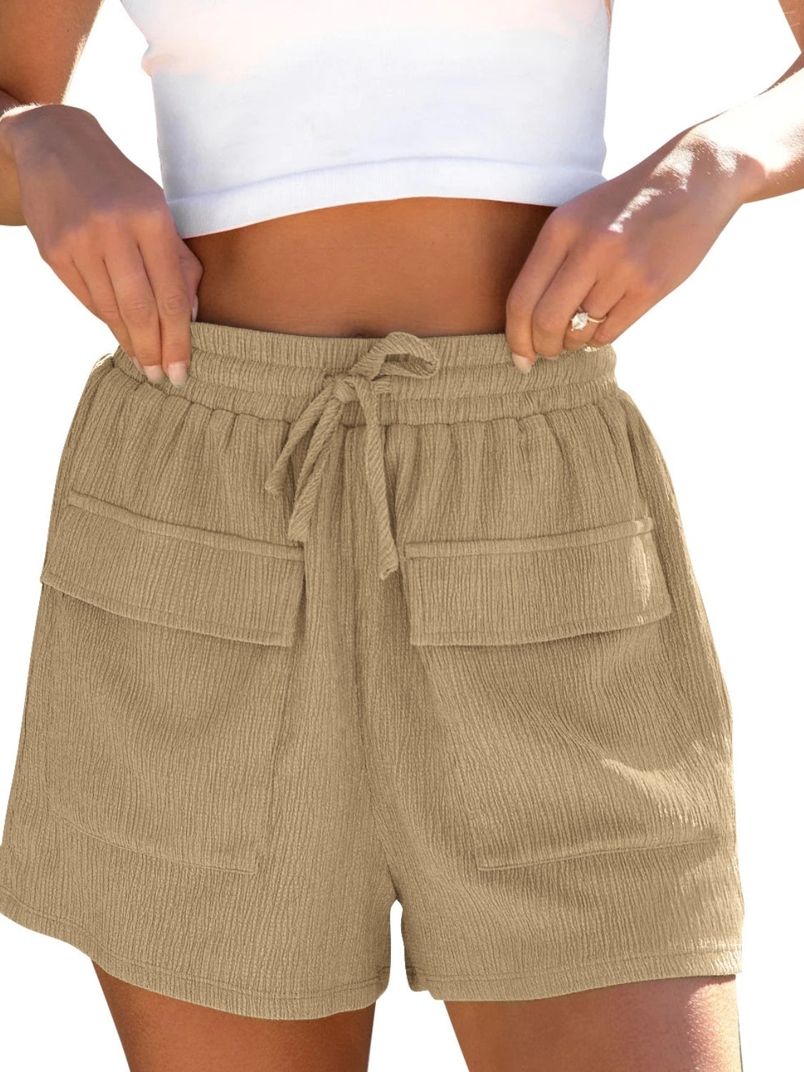 Drawstring High Waist Shorts with Pockets - ClozArt