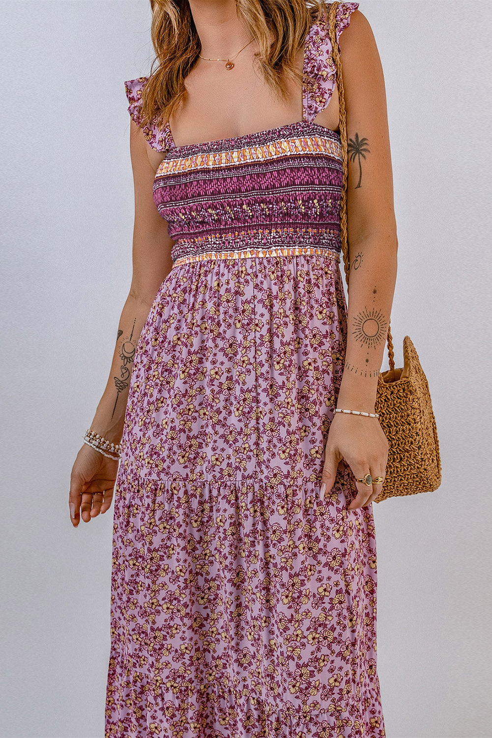 Floral Square Neck Maxi Dress - ClozArt