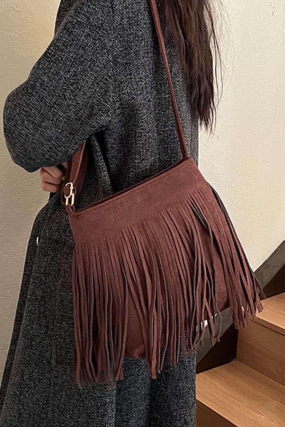 Suede Fringe Shoulder Bag - ClozArt