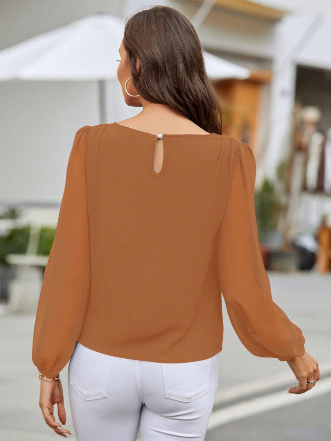 Round Neck Balloon Sleeve Blouse